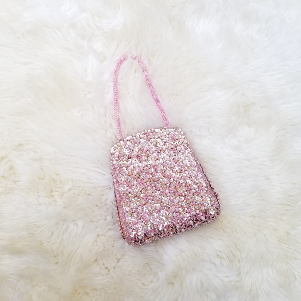Vintage Pink Beaded Clutch Purse